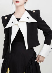 Modern Button decorated fine fall clothes black white patchwork color cotton jackets - SooLinen