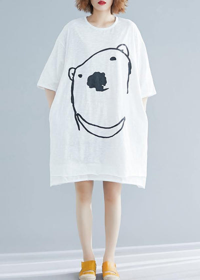 Modern Cartoon print Cotton Long Shirts Fabrics white Dress summer - SooLinen
