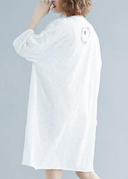 Modern Cartoon print Cotton Long Shirts Fabrics white Dress summer - SooLinen