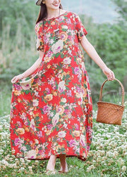 Modern Chinese Button Summer Clothes Women Tutorials Red Print Traveling Dresses - SooLinen