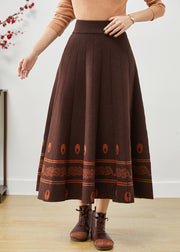 Modern Chocolate Exra Large Hem Print Wool Skirts Fall