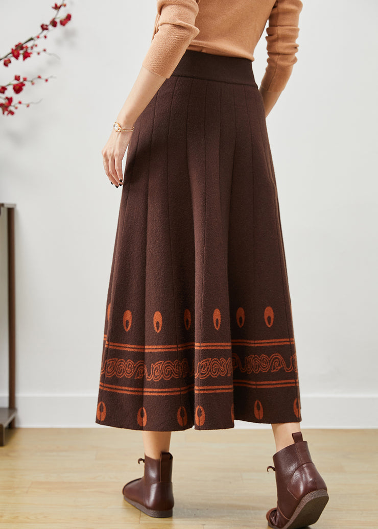 Modern Chocolate Exra Large Hem Print Wool Skirts Fall