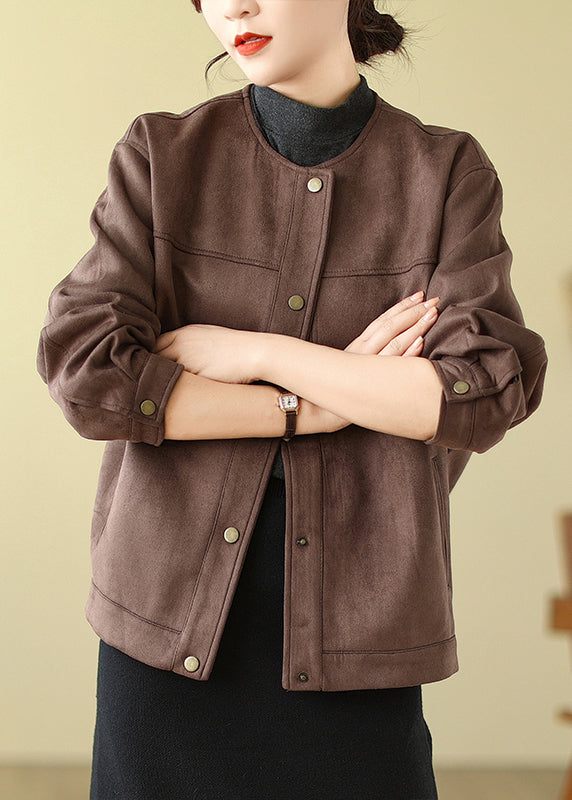 Modern Chocolate Oversized Faux Suede Coats Spring