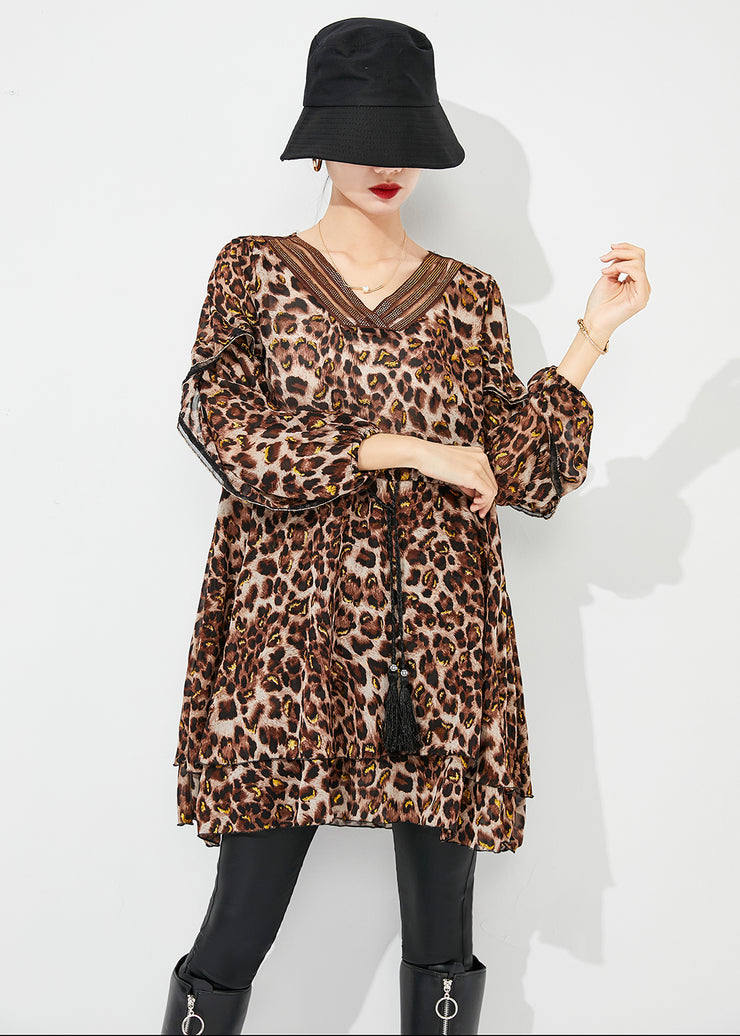 Modern Cinched Leopard Print Chiffon Mini Dresses Spring