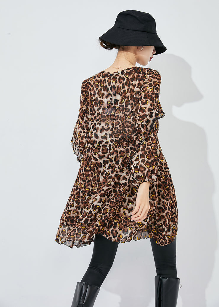Modern Cinched Leopard Print Chiffon Mini Dresses Spring