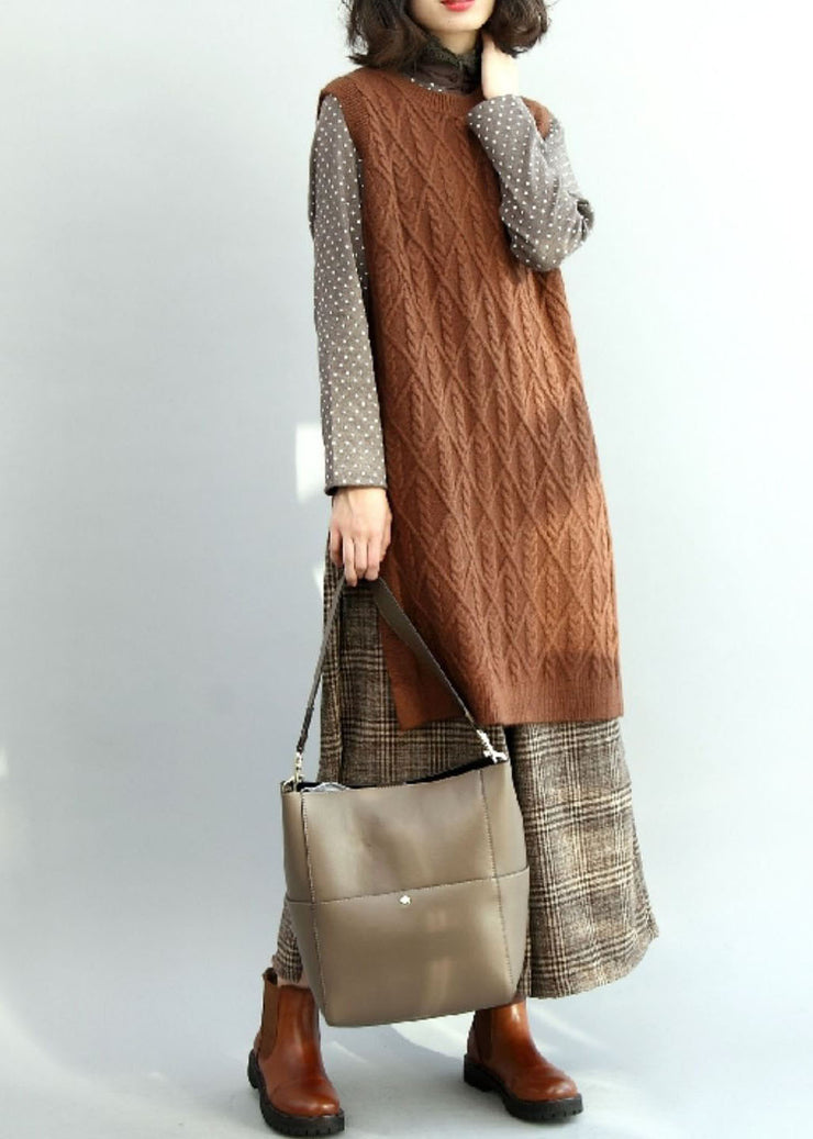 Modern Chocolate Side Open Cable Knit Vest Winter