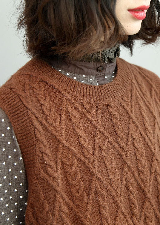 Modern Chocolate Side Open Cable Knit Vest Winter