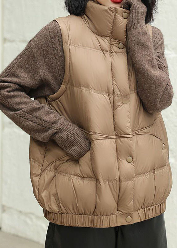 Modern Chocolate Stand Collar Oversized Thick Duck Down Vest Winter