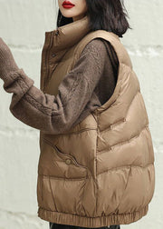 Modern Chocolate Stand Collar Oversized Thick Duck Down Vest Winter