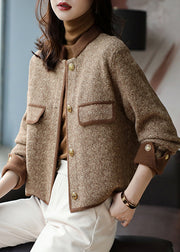 Modern Coffee Stand Collar Striped Button Knit Coats Long Sleeve