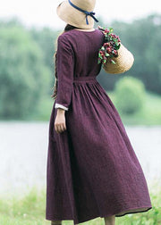 Modern Collar Wrinkled Spring dresses Tutorials Purple Dress - SooLinen