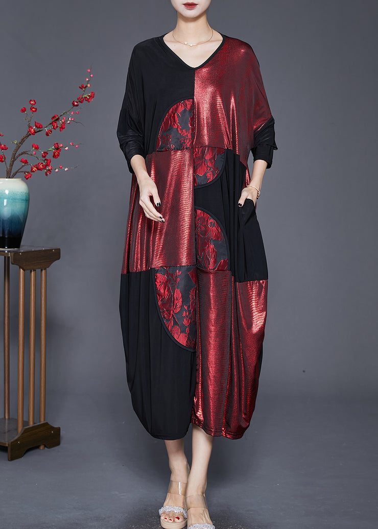 Modern Colorblock Oversized Patchwork Silk Vacation Dresses Fall