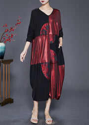 Modern Colorblock Oversized Patchwork Silk Vacation Dresses Fall