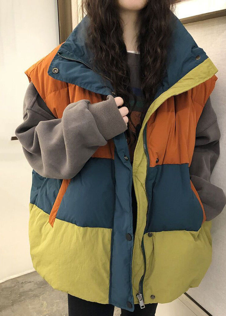 Modern Colorblock Stand Collar Patchwork Warm Duck Down Winter Vest
