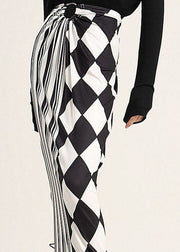 Modern Colorblock side open print Patchwork Silk Skirts Spring
