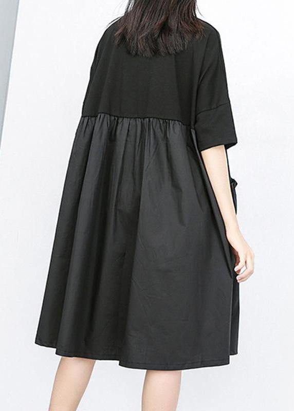 Modern Cotton dresses Fun Summer Patchwork Pleated Loose Fashion Dress - SooLinen