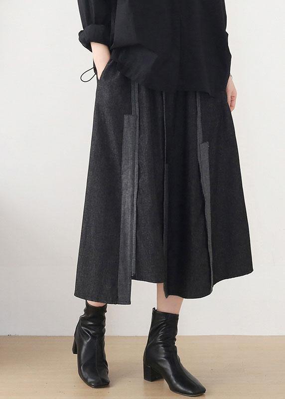 Modern Dark Grey Elastic Waist A Line Fall Skirts - SooLinen