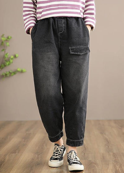 Modern Denim Black Jeans Stylish Spring Elastic Waist Photography Wild Trousers - SooLinen