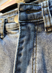 Modern Denim Blue Button Diamonds Tassel Cotton Shorts