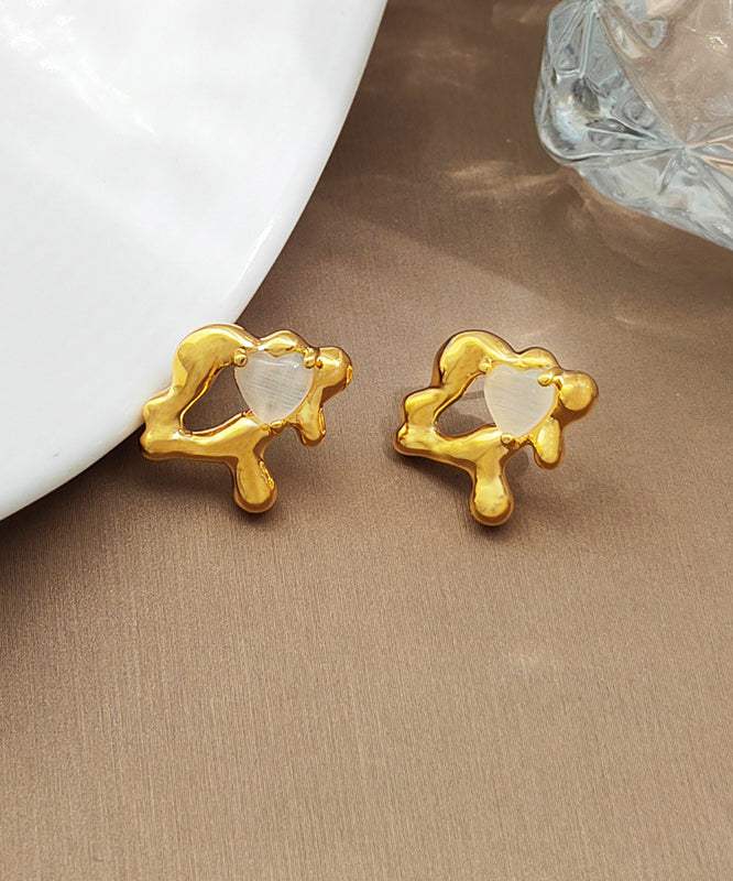 Modern Gold Plated Heart Stud Earringss