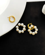 Modern Gold Copper Overgild Pearl Hoop Earrings