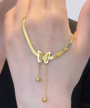 Modern Gold Stainless Steel Butterfly Tassel Pendant Necklace