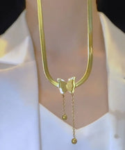 Modern Gold Stainless Steel Butterfly Tassel Pendant Necklace
