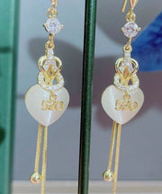 Modern Gold Sterling Silver Overgild Inlaid Gem Stone Zircon Love Tassel Drop Earrings
