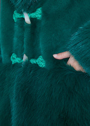 Modern Green Chinese Button Patchwork Mink Velvet Trench Winter