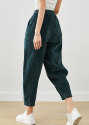 Modern Green Elastic Waist Patchwork Corduroy Crop Pants Winter
