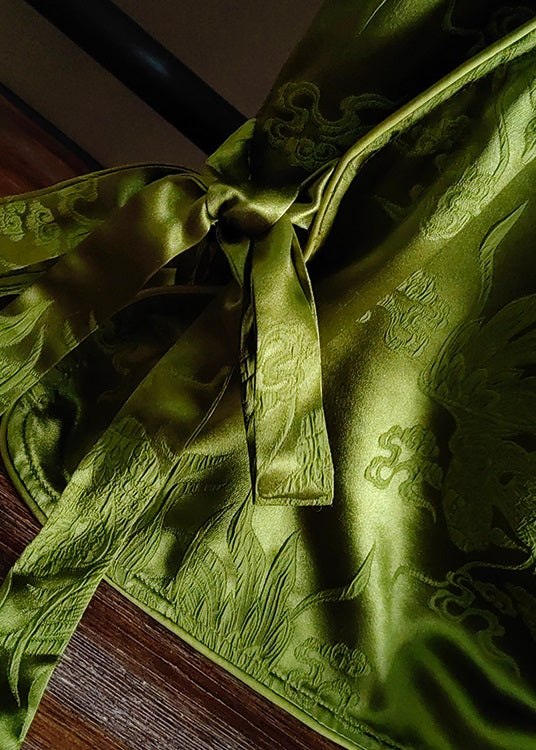 Modern Green O-Neck Jacquard Patchwork Silk Tops Spring