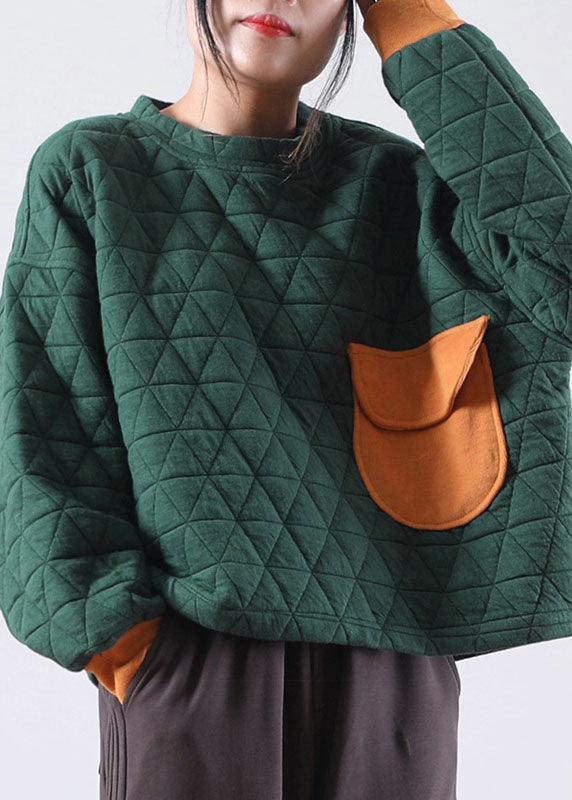 Modernes grünes O-Neck-Taschen fallen dickes Sweatshirt-Oberteil