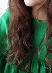 Modern Green O Neck Wrinkled Patchwork Cotton Tops Summer