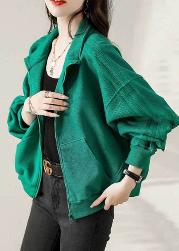 Modern Green Oversized Pockets Cotton Jacket Fall