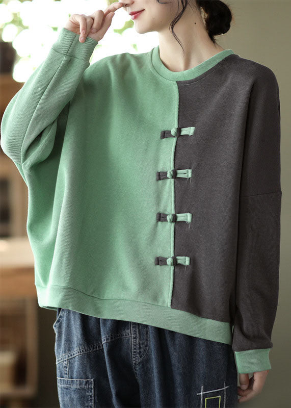 Moderne grüne Patchwork-Baumwoll-Sweatshirts Top Spring