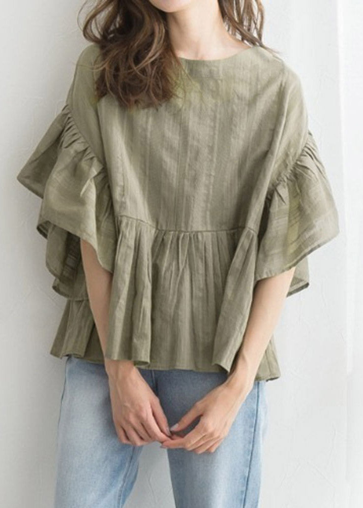 Modern Green Patchwork Wrinkled Shirt Half Sleeve