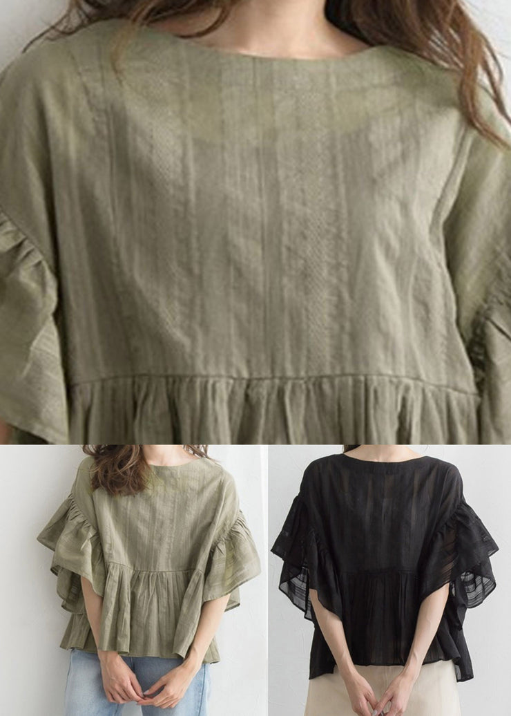 Modern Green Patchwork Wrinkled Shirt Half Sleeve