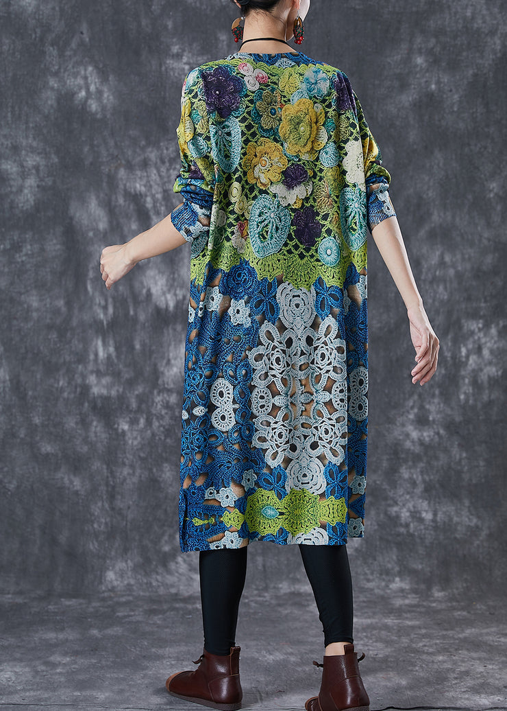 Modern Green Print Knit Maxi Dresses Spring