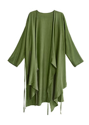 Modern Green Solid Tie Waist Cotton Long Cardigans Summer