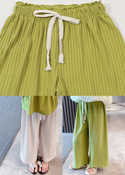 Modern Green Striped Patchwork Tie Waist Ice Silk Girls Pants