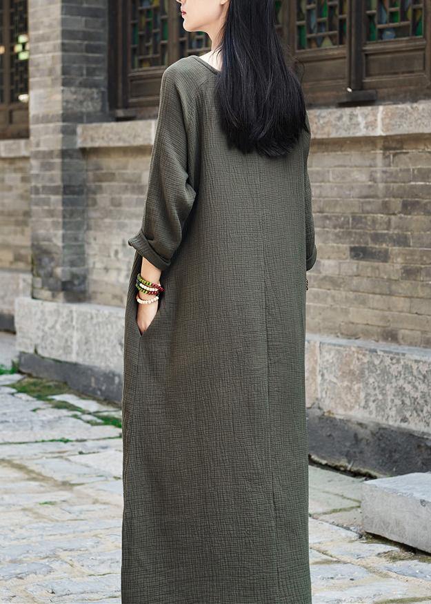 Modern Green U Neck Dress Pockets Spring Maxi Dresses - SooLinen