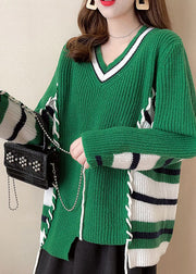 Modern Green V Neck asymmetrical design Knit Winter sweaters