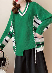 Modern Green V Neck asymmetrical design Knit Winter sweaters