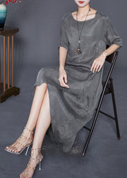 Modern Grey Asymmetrical Patchwork Silk Robe Dresses Summer