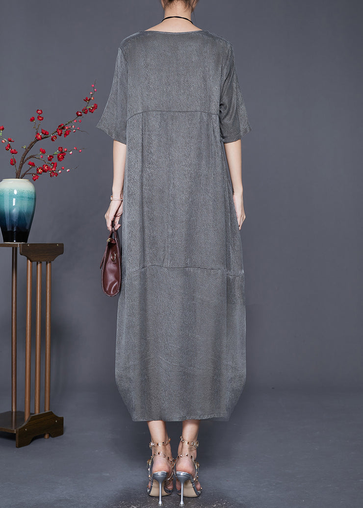 Modern Grey Asymmetrical Patchwork Silk Robe Dresses Summer