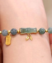 Modern Grey Green Overgild Bamboo Jade Chain Bracelet