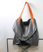 Moderne graue Handtasche aus Kalbsleder mit hoher Kapazität