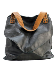 Moderne graue Handtasche aus Kalbsleder mit hoher Kapazität