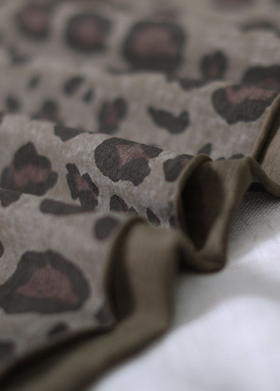 Modern Grey O-Neck Oversized Leopard Print Cotton Tank Tops Short Sleeve