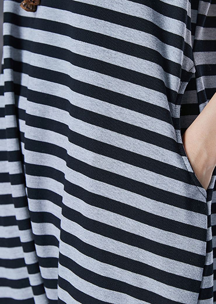 Modern Grey O-Neck Striped Cotton Overalls Jumpsuit Sleeveless